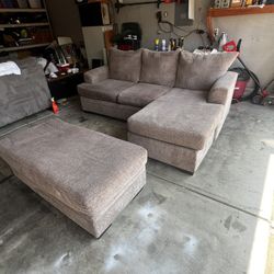 Grey/Brown Sectional with Large Ottoman