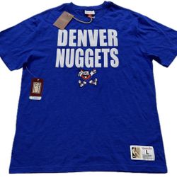 Denver Nuggets Mitchell & Ness Blue T Shirt Men’s Large Embroidered Logo $45 New