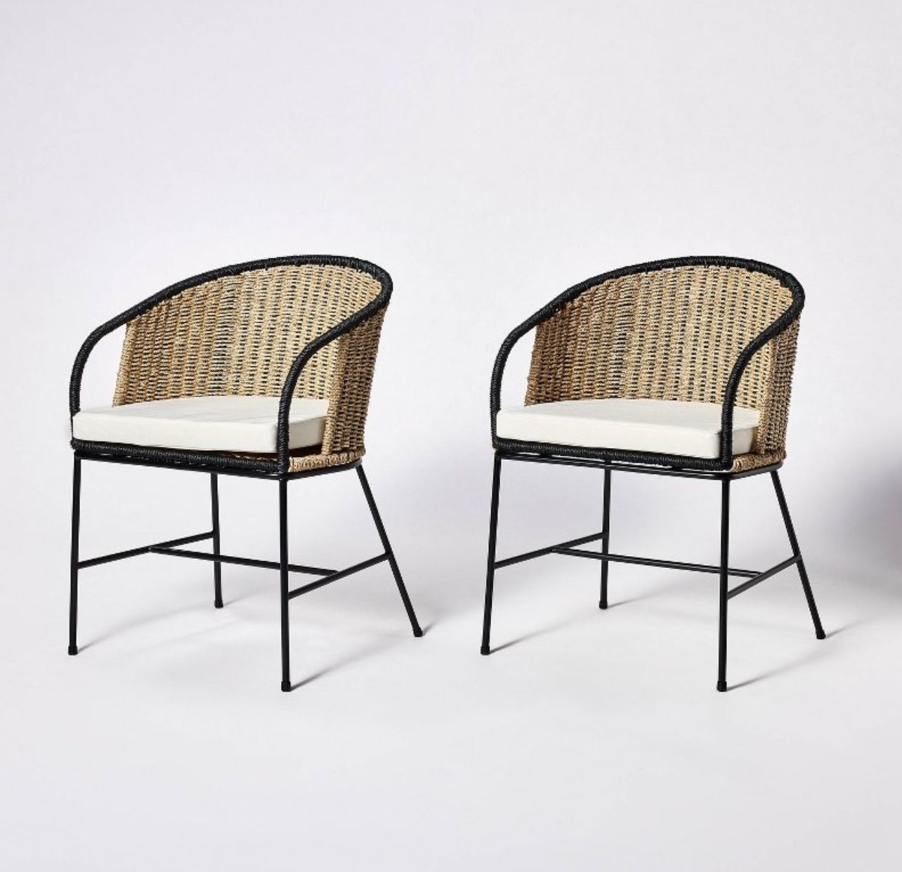 2pc Westcliff Seagrass Dining Chairs Natural/Black - Threshold™ designed with Studio McGee: Padded Seat, Metal Frame 