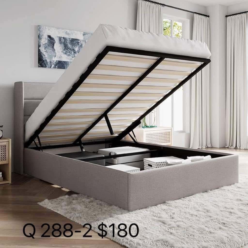 Queen Size Lift Up Storage Bed/Modern Wingback Headboard/Upholstered Platform Bed Frame(288-2)