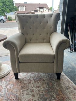 2 Tufted Ivory Chairs and side table