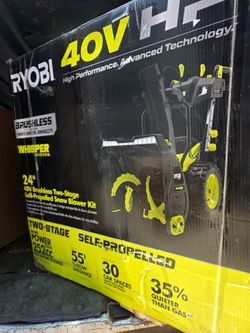 RYOBI
$40V HP Brushless Whisper Series 24" 2-Stage Cordless Electric Self-Propelled Snow Blower - (4) 6 Ah Batteries & Charger