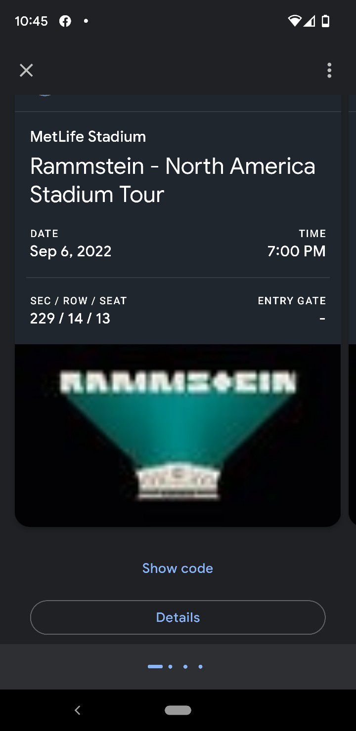 2 Rammstein Tickets For Sept 6 Show In MetLife Stadium.
