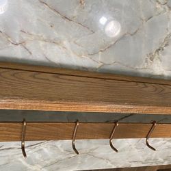 Oak And Copper Wall Pot Rack