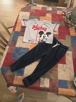DISNEY MICKEY ALL STAR TOP SZ 18 M & OLD NAVY JOG PANTS SZ 2T SEE DESCRIPTION