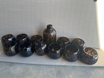 Set of 12 Amber Tortoiseshell Glass Votive Holders and Vases