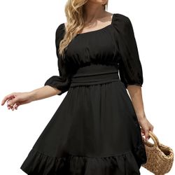 MIUTOWUI Womens Lantern Sleeve Sexy Tie Back Dress Ruffled Off Shoulder A-Line Mini Cocktail Dresses