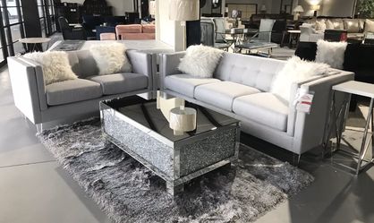 Tufted grey acrylic legs new sofa and loveseat