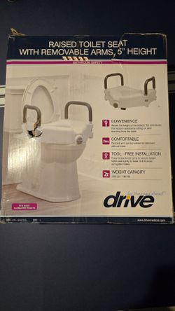 RAISED TOILET SEAT WITH REMOVABLE ARMS, 5" HEIGHT