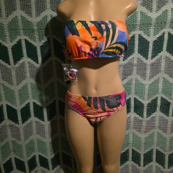 New Orange Flower Bikini Set Stretch Size XL 