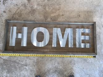 Large 44” X 16” Wooden & Metal “HOME” Sign
