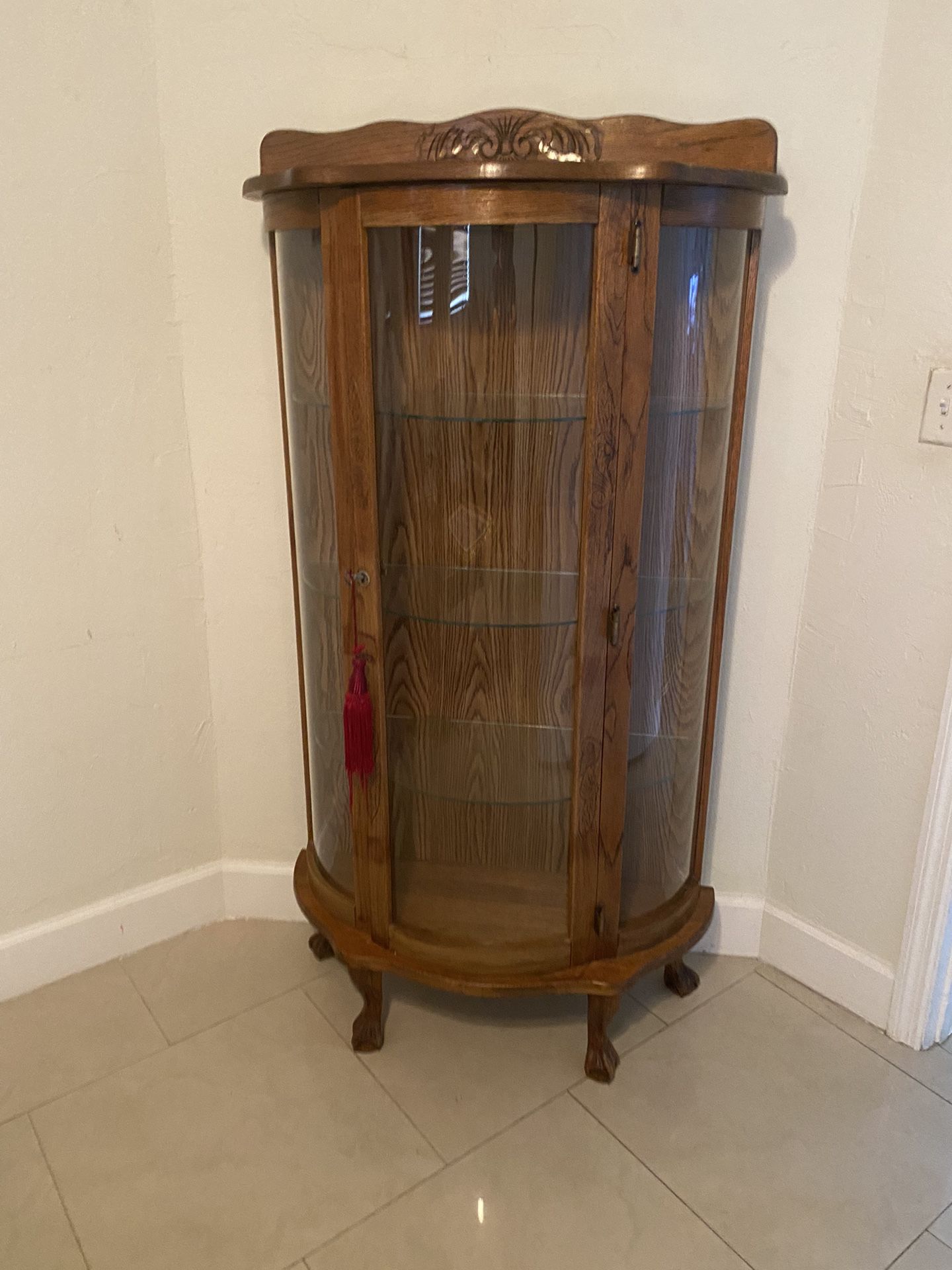 Vintage Wood Curved Glass Display Cabinet