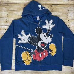 Disney Mickey Mouse 1928 Hoodie Mens Large Blue Full Zip Graphic - NO Drawstring