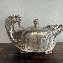 Double Dragon Silver Teapot and Wine Pot Decorative Set