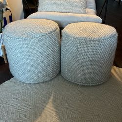 Two 16” Ivory Poufs