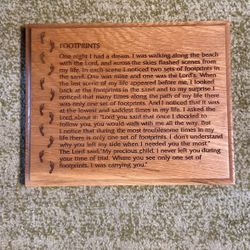 10”x8” Solid Wood. Footprints In The Sand 
