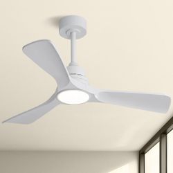 FUJIBONNY
42 Inch Ceiling Fans with Lights and Remote, Memory Function White Ceiling Fans,Quiet Reversible DC Motor Modern 