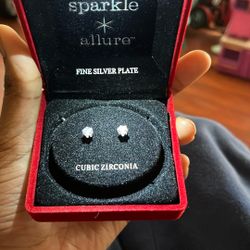 Silver Plate Diamond Earrings 