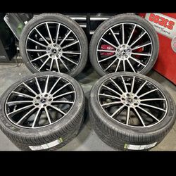 20" MERCEDES GLOSS BLACK MACHINED WHEELS & TIRES 5x112 FITS S550 S560 S580 4MATIC