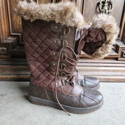 Marley Quilted Faux Fur Lace Up Winter Boots Brown Women’s 8.5