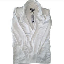 Steve Madden Revolve Smooth Talk Blazer, Satin One-Button in White Ivory Size XS