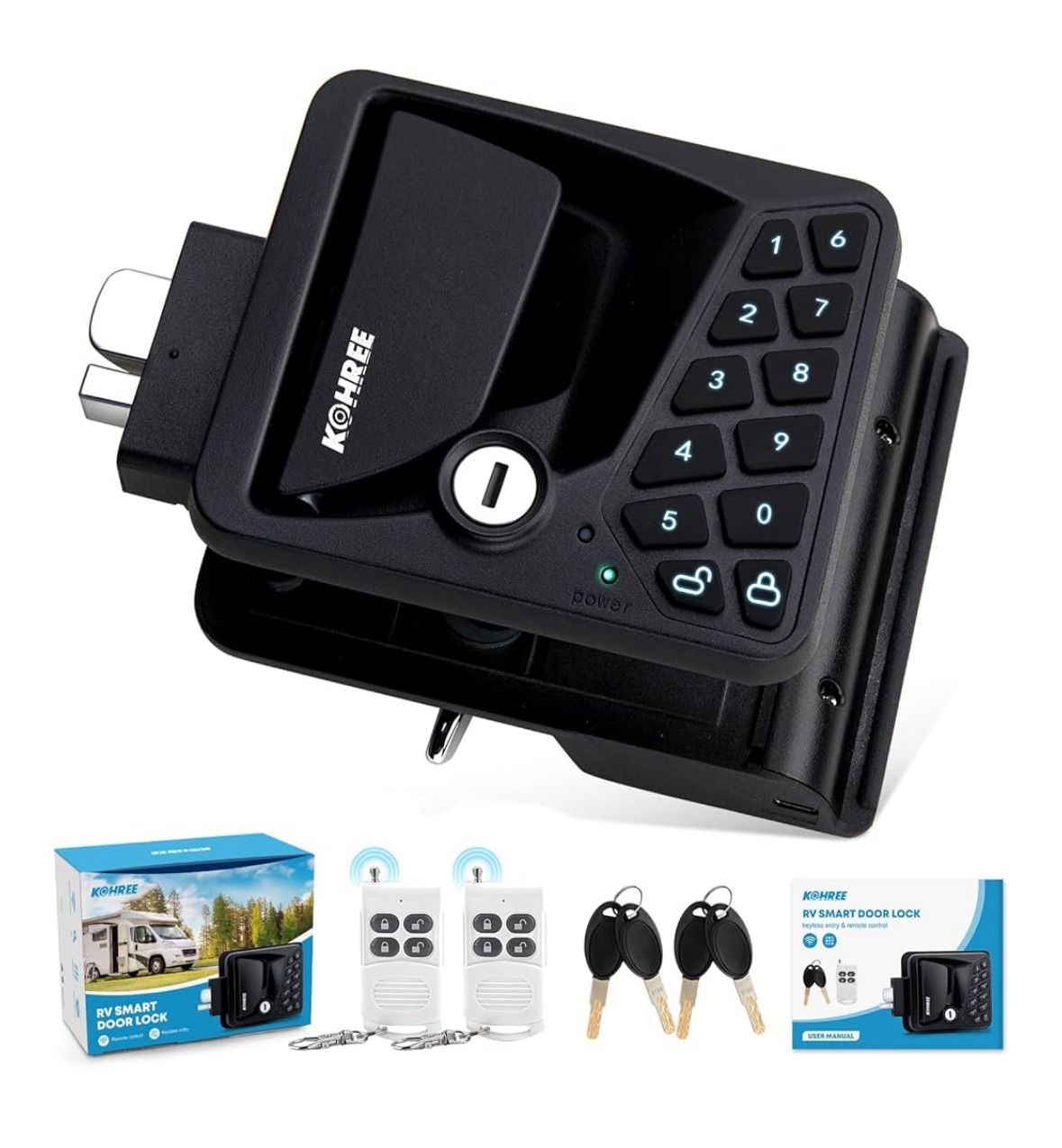 Kohree RV Door Lock Keyless Entry, RV Door Locks Replacement with Keypad and Remote, 100% Metal Camper Travel Trailer Door Lock, Secure Camper Latch R