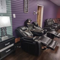 New Voice Activated Genuine Leather  Recliner Sofa And Loveseat With Power Recliners Power Headrest Massage Wireless Charging Stations And So Much