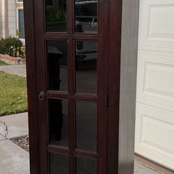 Gorgeous Dark Brown Solid Wood Large Glass Door Storage Cabinet w/Shelves