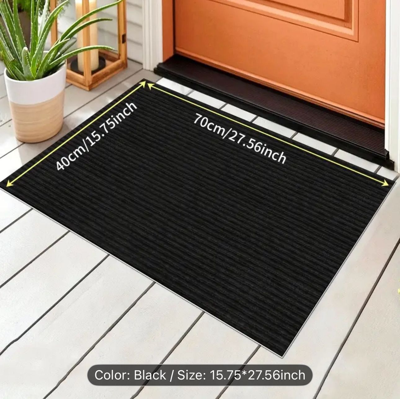 New Black Non-Slip Absorbent Thin Doormat with Self-Adhesive Backing - Durable TPR Welcome Mat for Home Use, Machine Washable Striped Design, Fade-Res