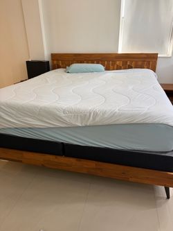 wood geometric king size bed frame