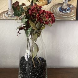 IKEA Glass Vase With Black Glass Rocks