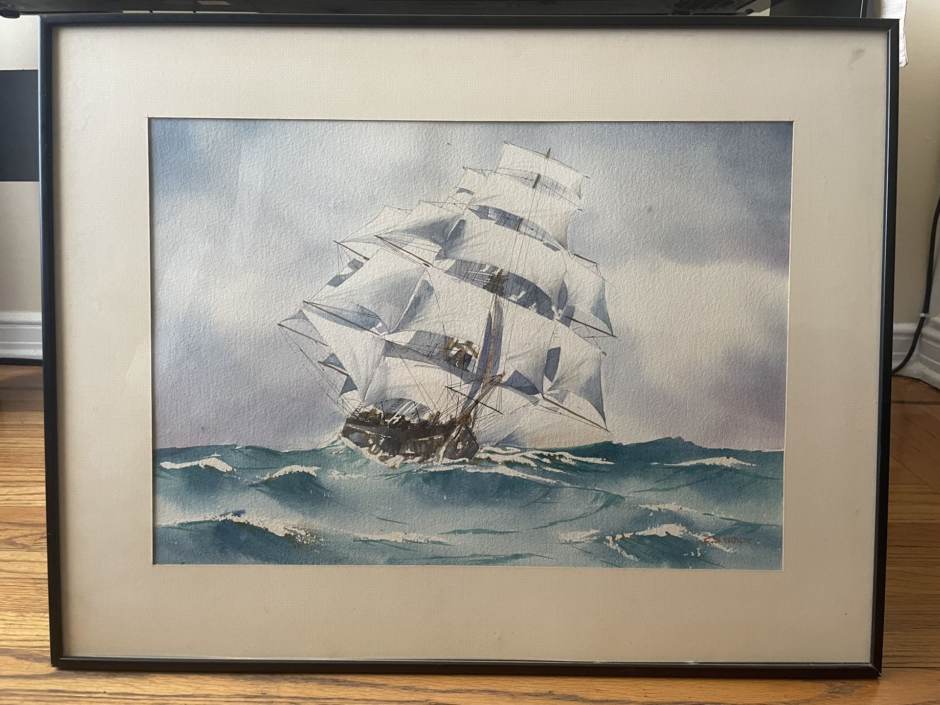 Sail Ship Signed C .S.Howe Frame Size 20/26 Inch (51/67 sm.) Image ( 14/20)