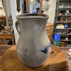 Antique Blue Decorated Stoneware Pitcher