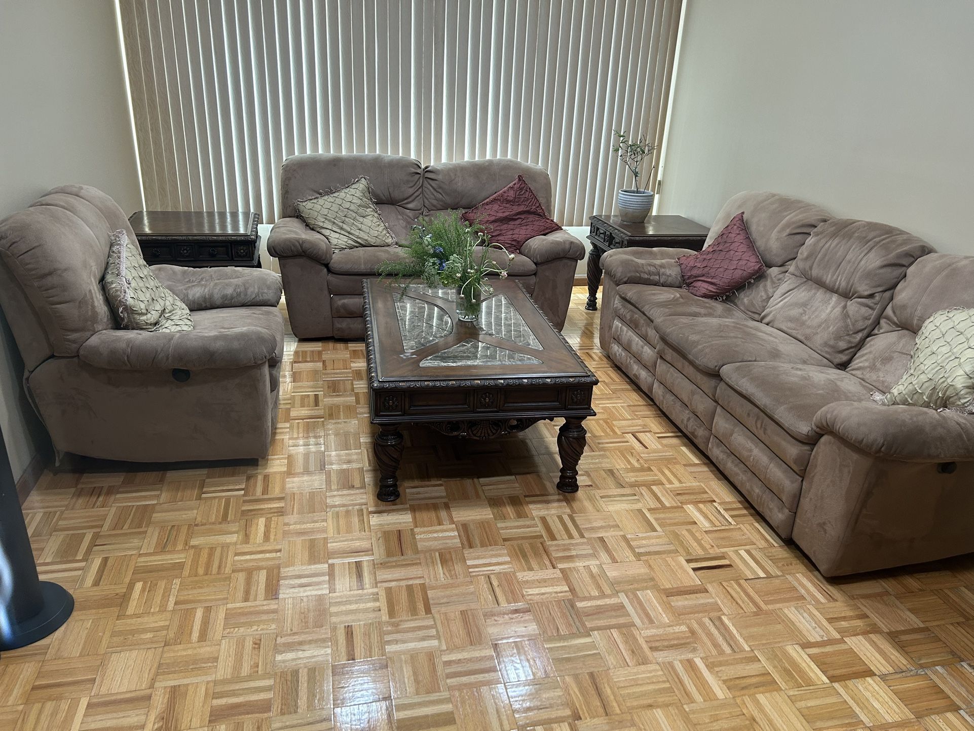 Sofa With Recliner Coffee Table End Tables (2)