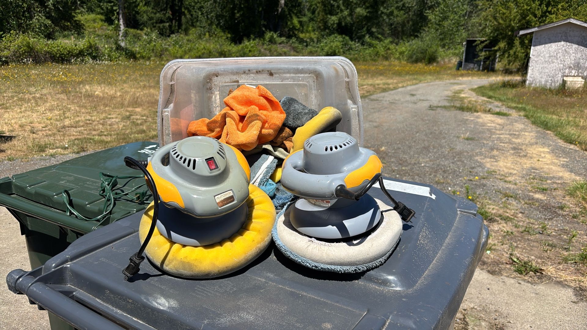 Two Car Buffers And Buffing Rags