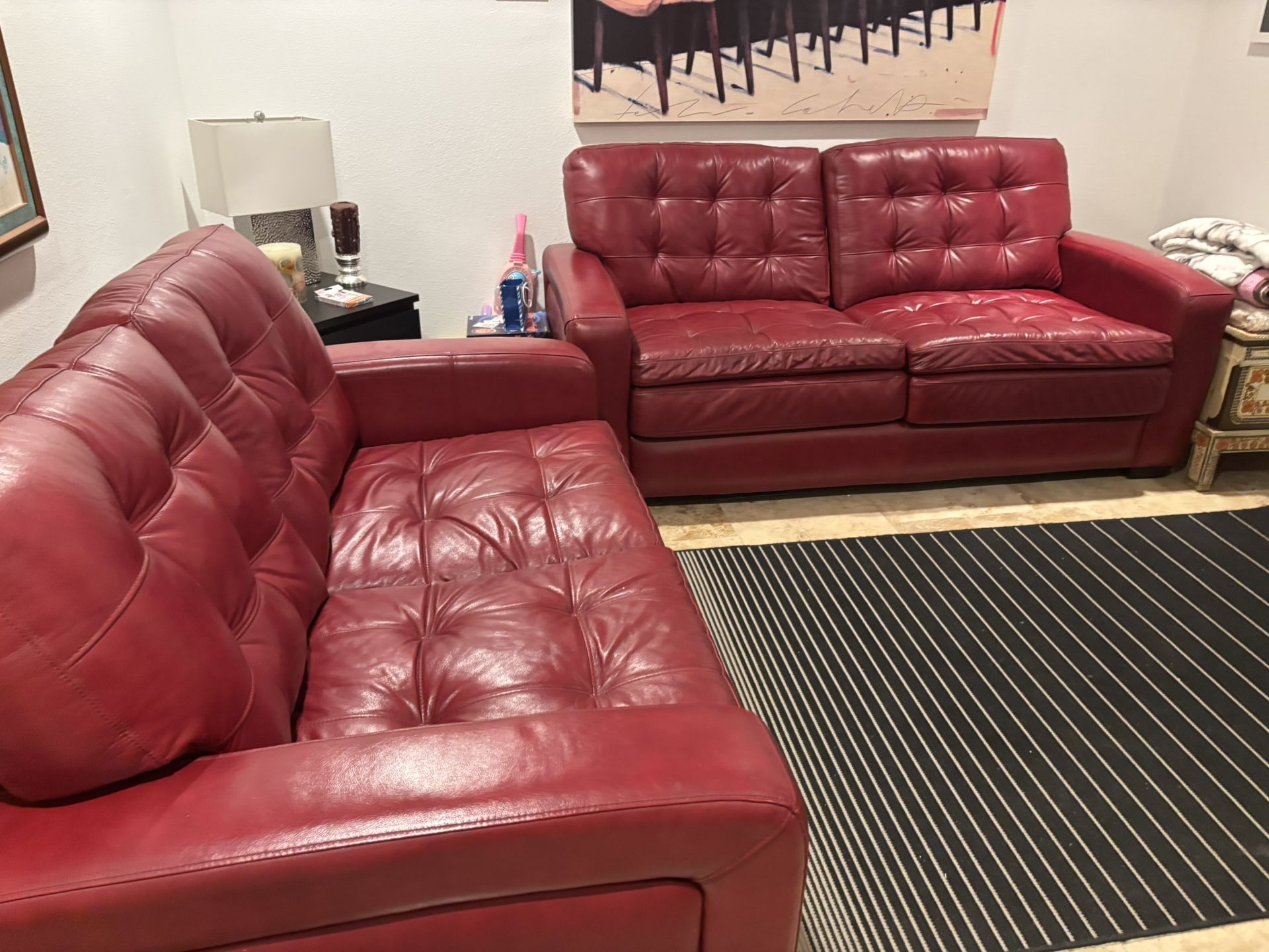 Red Leather Couches- $200 For Both Cash Only