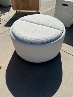 Round Boucle Storage Ottoman