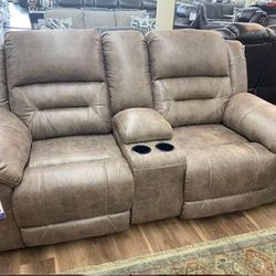 New Brown Sofa And Love Seat Reclining Couch Set Ashley Brand 