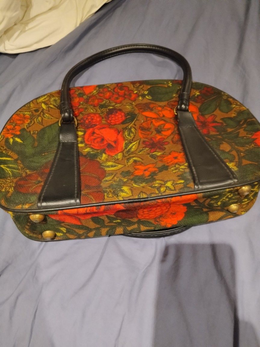 Vintage Floral Zippered Carry On or Travel Bag | Canvas and Pleather Tote or Purse