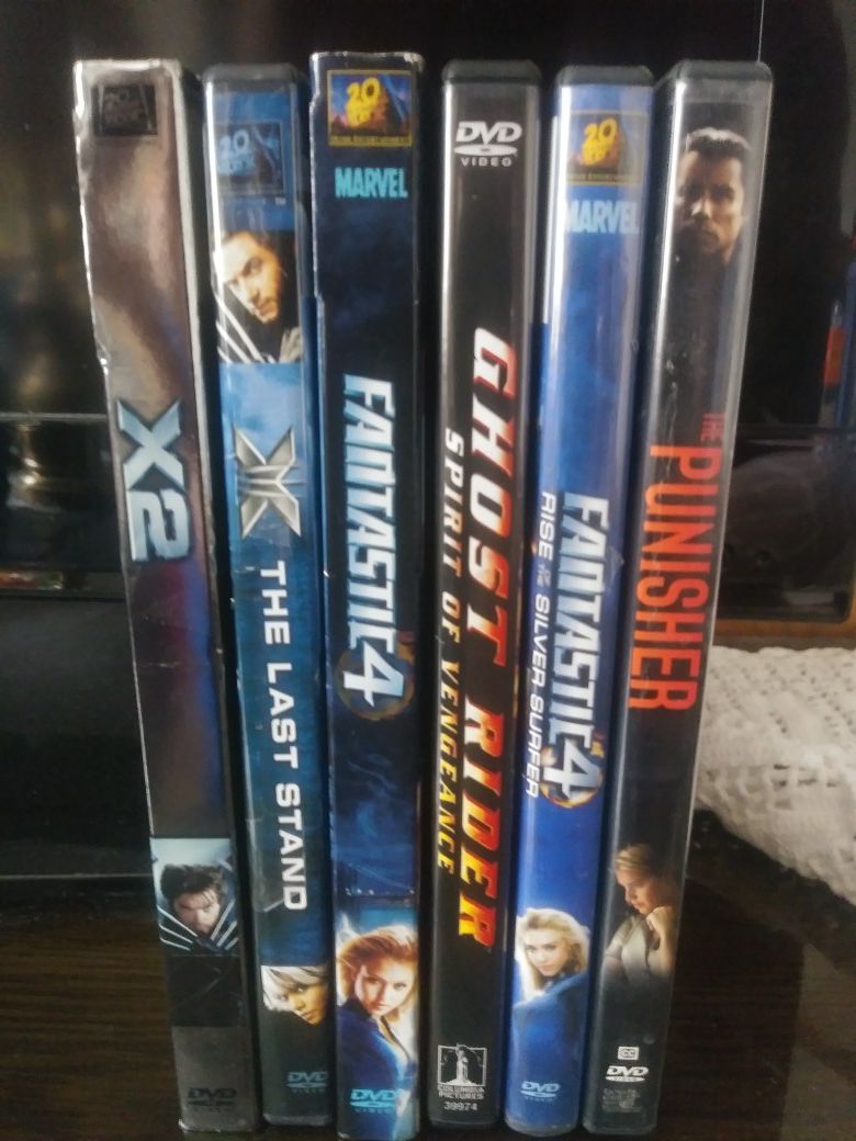 DVDs Marvel movies Fantastic 4 1 and 2. Ghost Rider, The Punisher