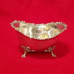 Antique Sterling Silver Chas. Waloin Oval Floral Ornate Footed  Candy/Nut Bowl..