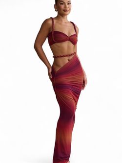 Women's Red Ombre Rope Detail Two-Piece Set size xs