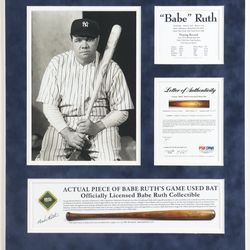 Babe Ruth Yankees Custom Matted Game-Used Baseball Bat Piece (PSA)