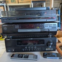 Yamaha Receiver, Kenwood 5 Disc Player & Kenwood Turntable