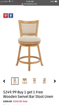 Wooden swivel bar stools $249 buy 1 get 1 free