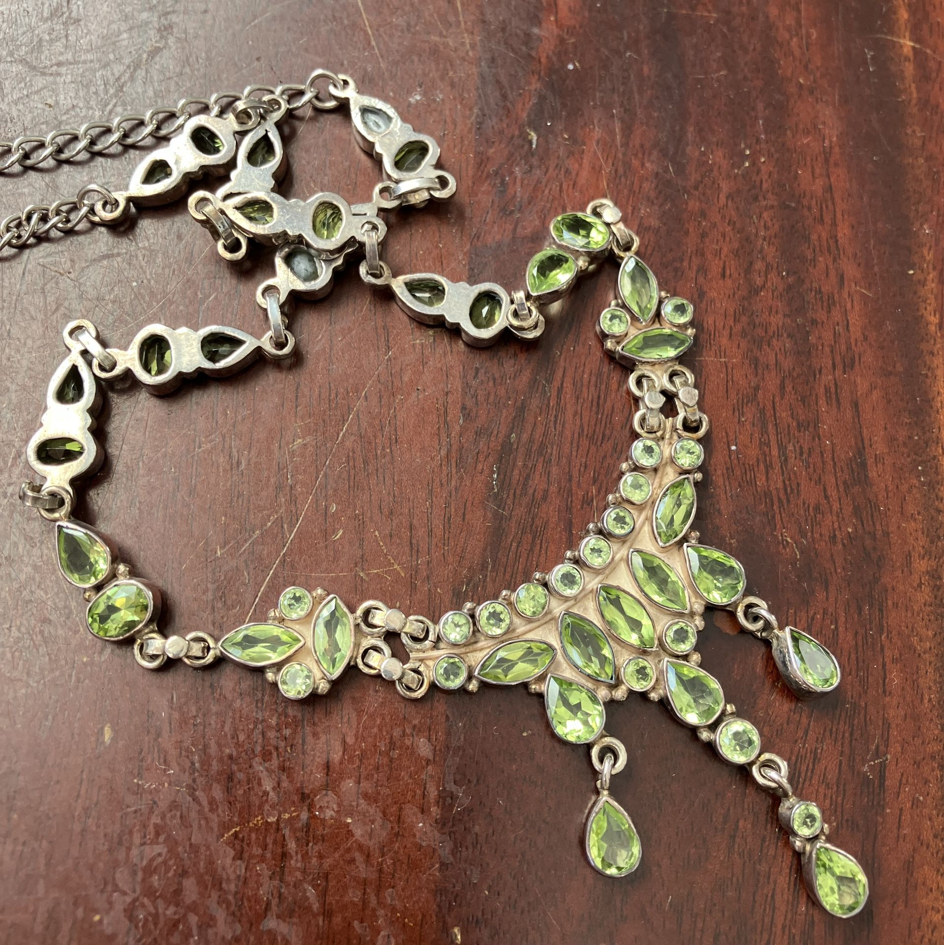 Vintage Sterling Silver & Peridot Necklace Earrings Set 