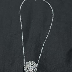 Sterling Silver Necklace. Hollow Sphere Pendant 