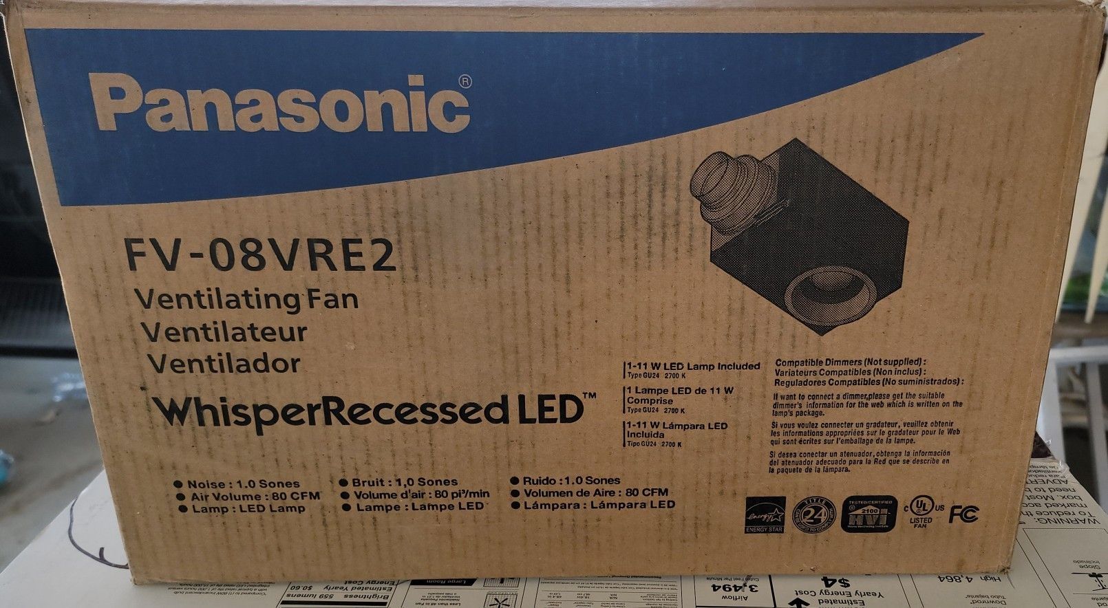 New Panasonic
Whisper Recessed Architectural Grade 80CFM Ceiling Flush Mount Dimmable Ventilation Exhaust Fan with LED Light - $90