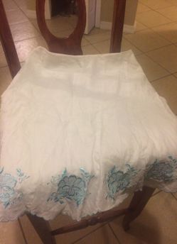 White and baby blue print Ann Taylor skirt