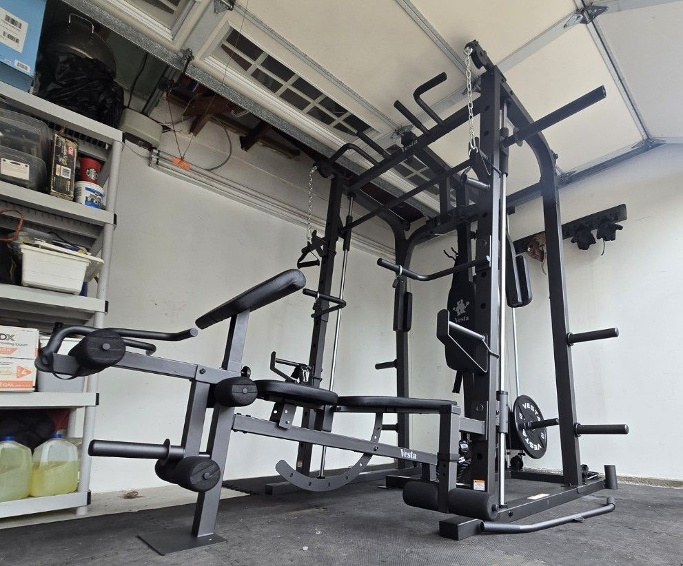 Vesta Smith Machine 1001 | Adj Bench W/ Leg Developer And Preacher Station |Gym Equipment | Fitness | Pulleys|🔴WEIGHTS AND BARBELL SOLD SEPARATELY 🔴